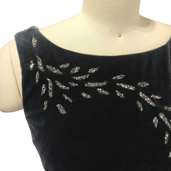 Vintage 90s Velvet Prom Dress Size 4P Gray Glitter Sparkle Sleeveless Stretch - Picture 7 of 13